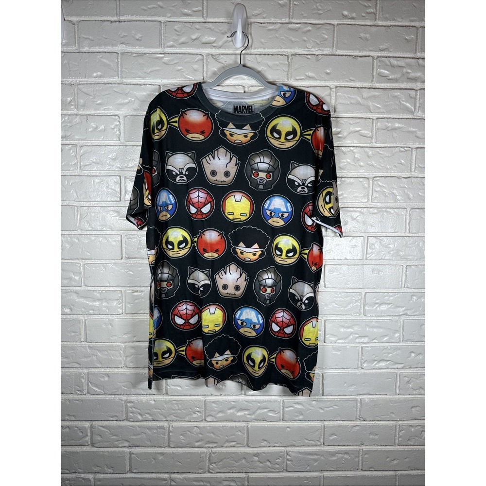 Marvel Size XL Kawaii‎ Superhero All Over Print Tee Deadpool Groot Spider-Man